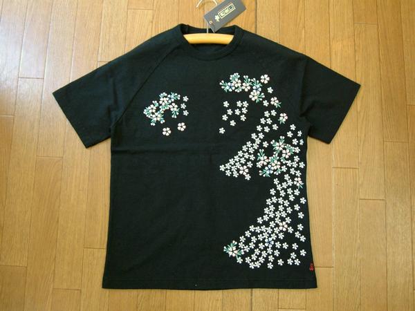 H727⑧ 居楽仁 イオラニ 和柄 桜 Japan 刺繍 半袖Tシャツ Tシャツ カットソー トップス 白系 綿100% メンズ M